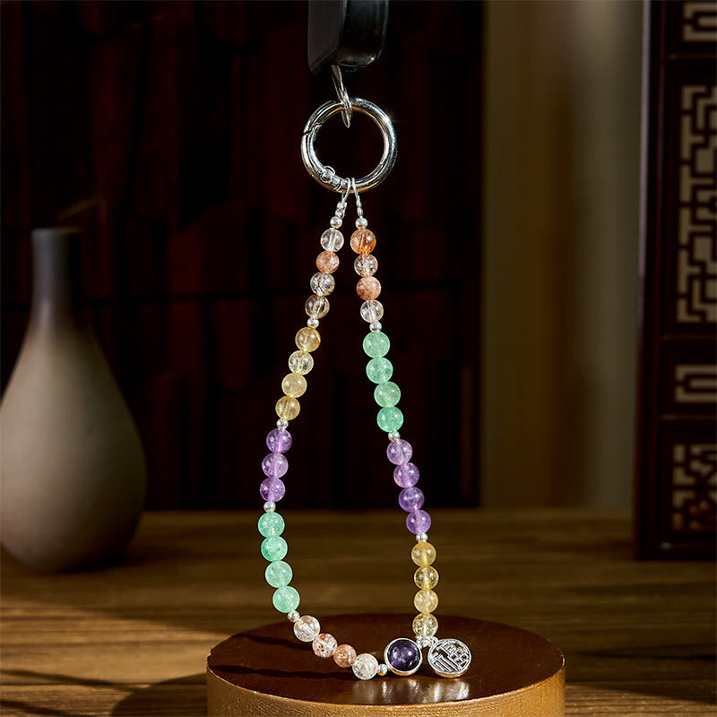 Super Seven Crystal & Citrine Fu Character Charm Phone Hanging Keychain