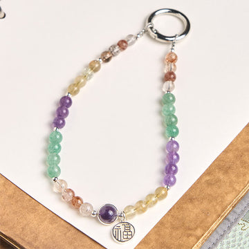 Super Seven Crystal & Citrine Fu Character Charm Phone Hanging Keychain