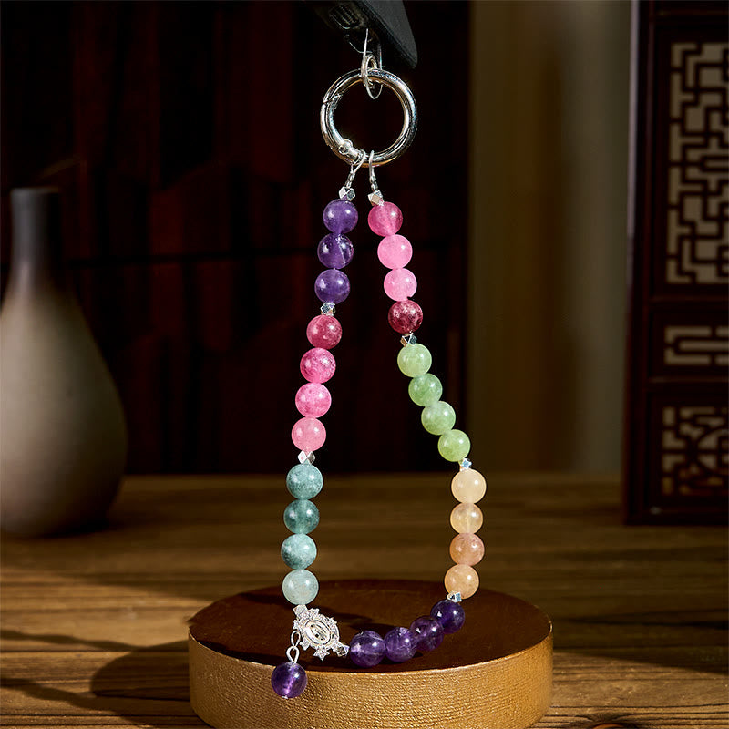8mm Natural Amethyst Beaded Phone Charm and Keychain Accessory