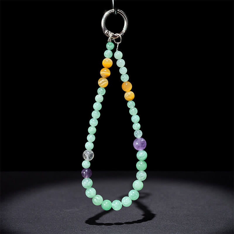 Multi-Gemstone Beaded Jade Tiger Eye Amethyst and Clear Quartz Phone Hanging Keychain