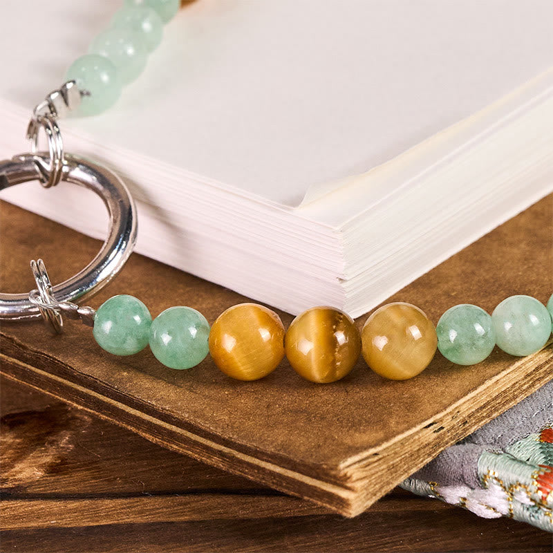 Multi-Gemstone Beaded Jade Tiger Eye Amethyst and Clear Quartz Phone Hanging Keychain