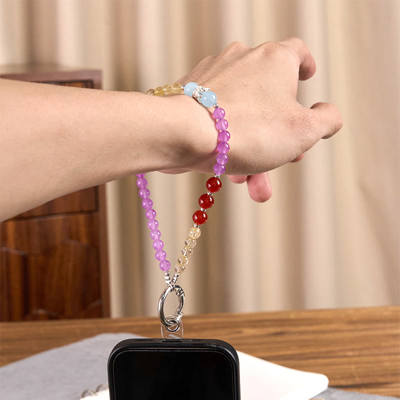 Purple Chalcedony and Citrine Crown Beaded Phone Hanging Decoration