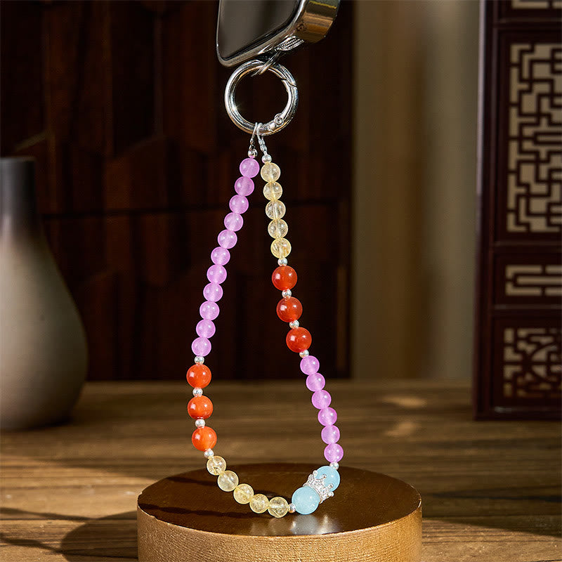 Purple Chalcedony and Citrine Crown Beaded Phone Hanging Decoration