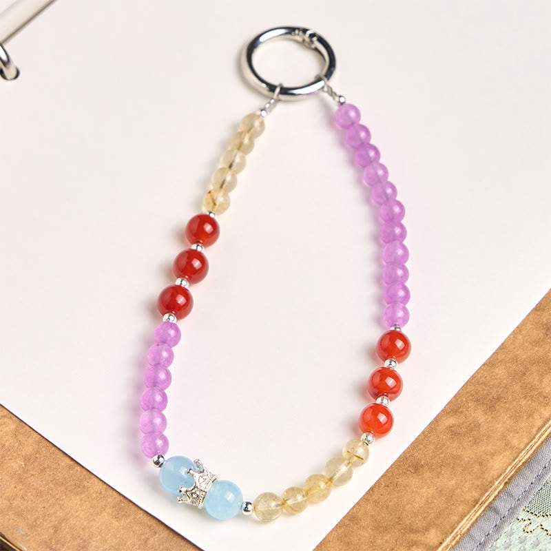 Purple Chalcedony and Citrine Crown Beaded Phone Hanging Decoration