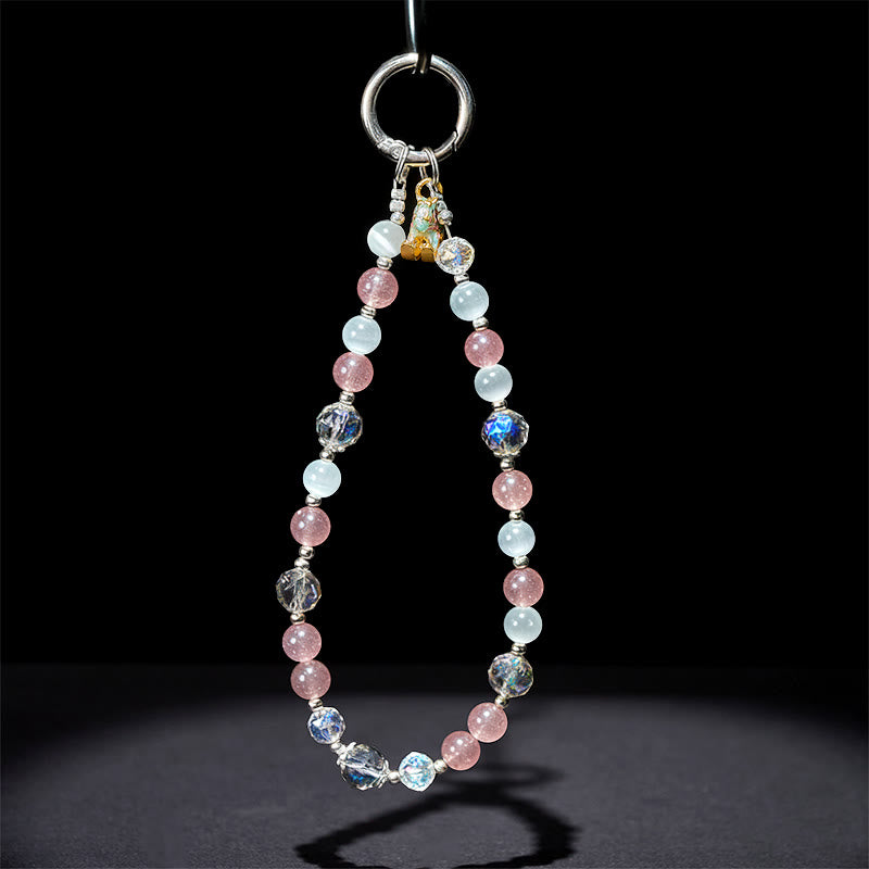 Strawberry Quartz & Cat's Eye Horse Charm Keychain & Phone Hanging Decor