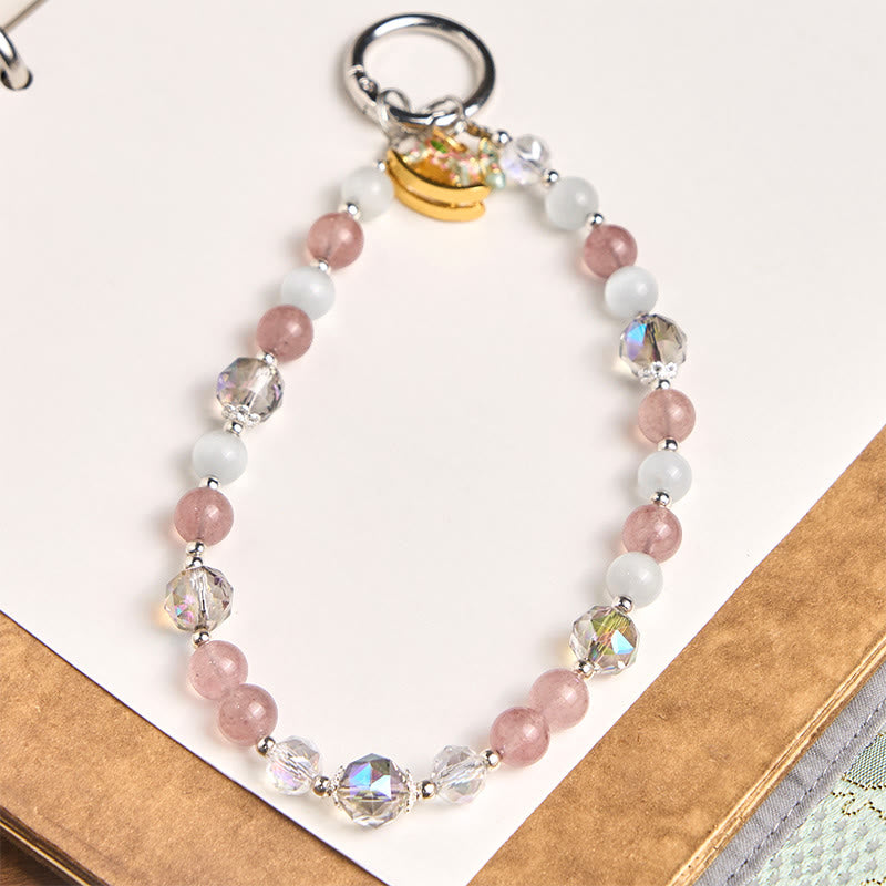 Strawberry Quartz & Cat's Eye Horse Charm Keychain & Phone Hanging Decor