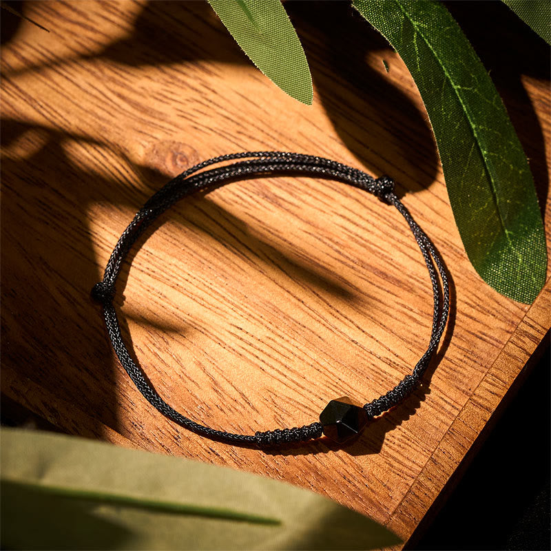 Natural Black Obsidian String Braided Strength Bracelet