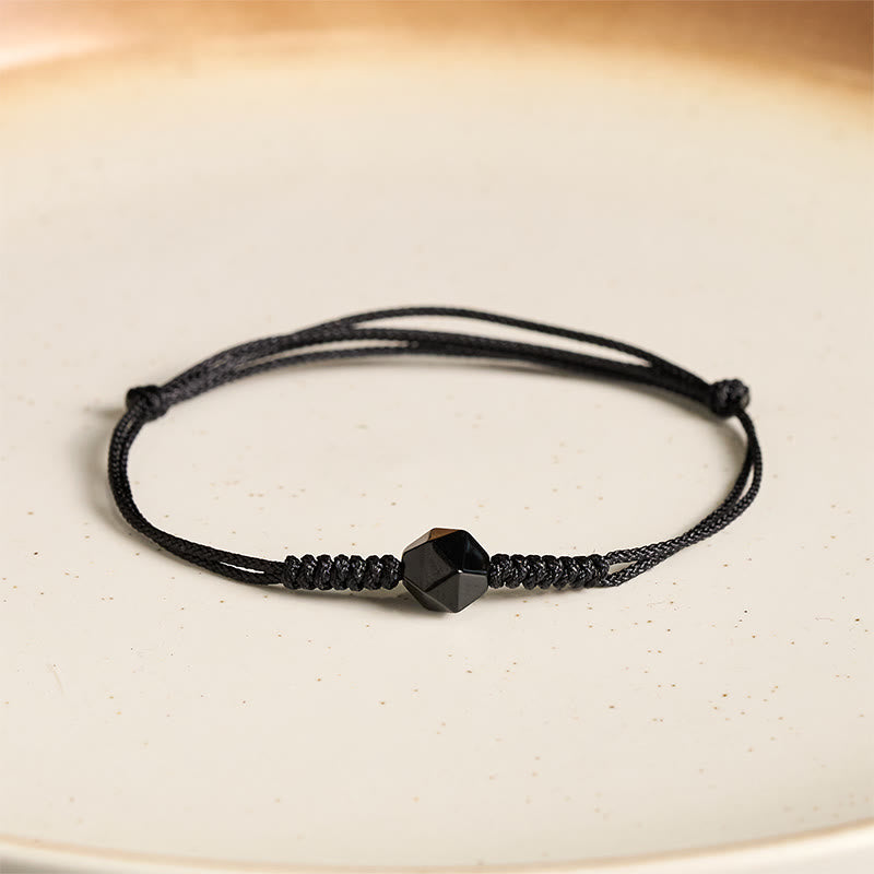 Natural Black Obsidian String Braided Strength Bracelet