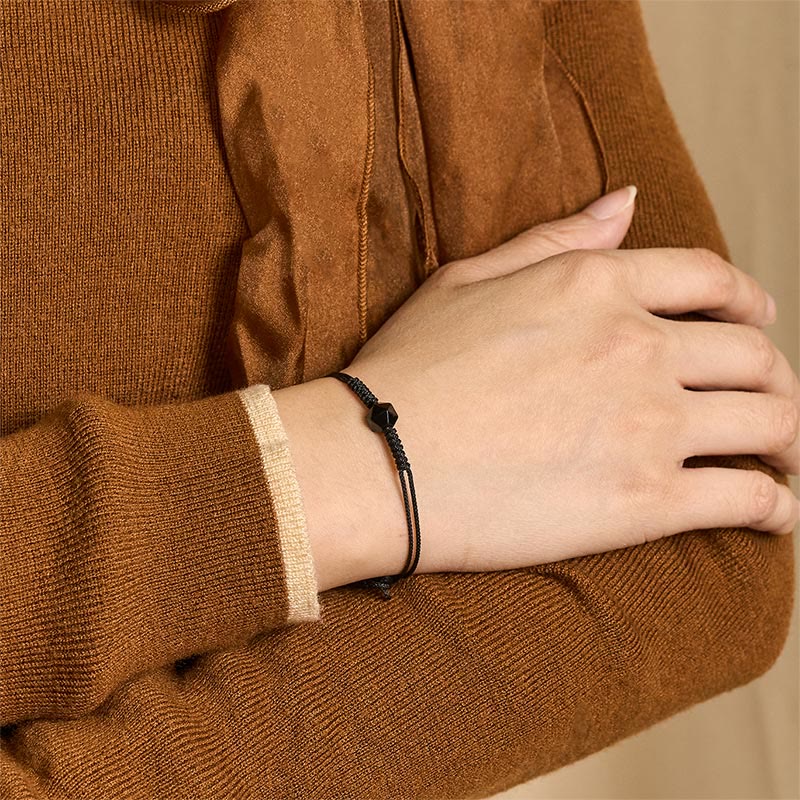 Natural Black Obsidian String Braided Strength Bracelet