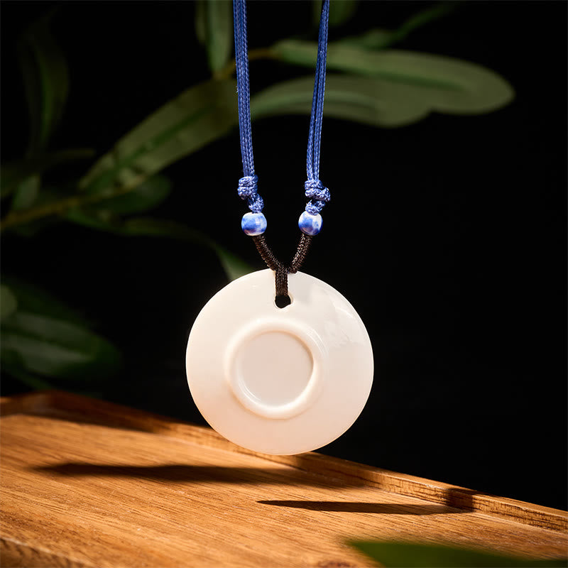 Ethnic Peony Peach Blossoms Lotus Symbol Ceramics Necklace Enlightenment Pendant