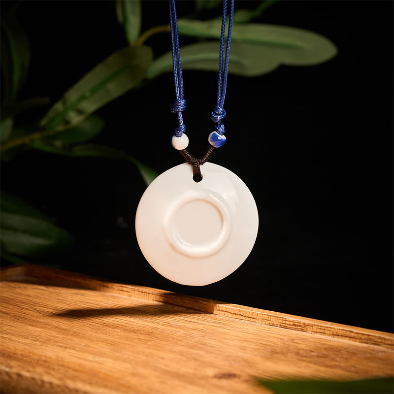 Ethnic Peony Peach Blossoms Lotus Symbol Ceramics Necklace Enlightenment Pendant