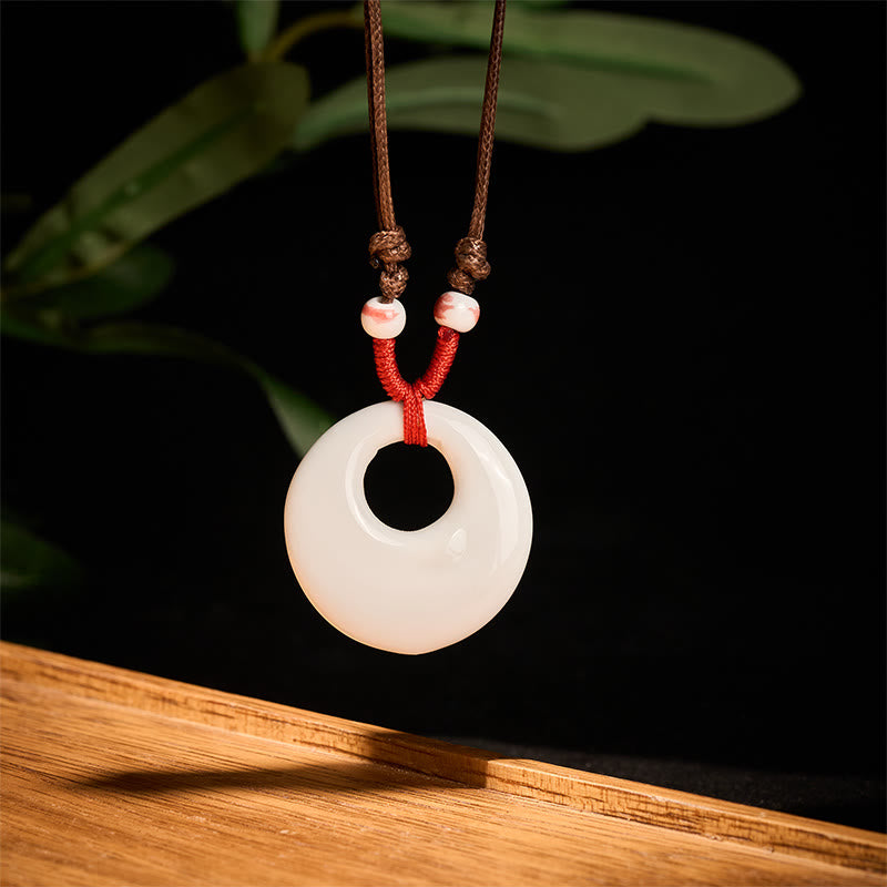 Ethnic Peony Peach Blossoms Lotus Symbol Ceramics Necklace Enlightenment Pendant