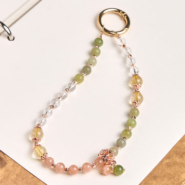 Harmony Beads Cyan Jade Peach Moonstone Citrine & Clear Quartz Phone Hanging Decoration