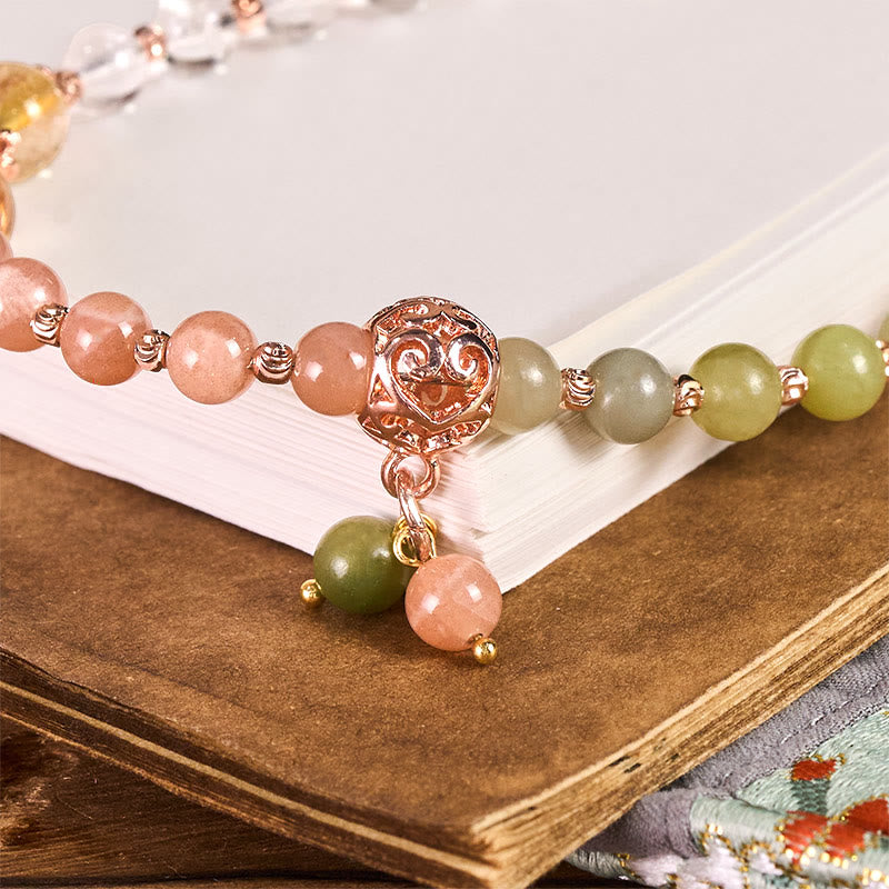 Harmony Beads Cyan Jade Peach Moonstone Citrine & Clear Quartz Phone Hanging Decoration
