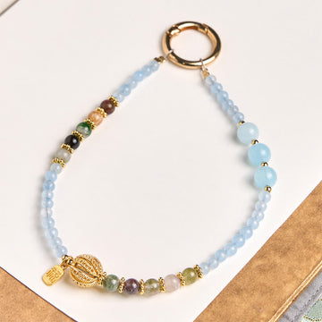 Blue Chalcedony & Tourmaline Fu Symbol Phone Hanging Accessory & Keychain