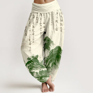 Tactile Cotton Ink-Wash Art Meditation Harem Pants