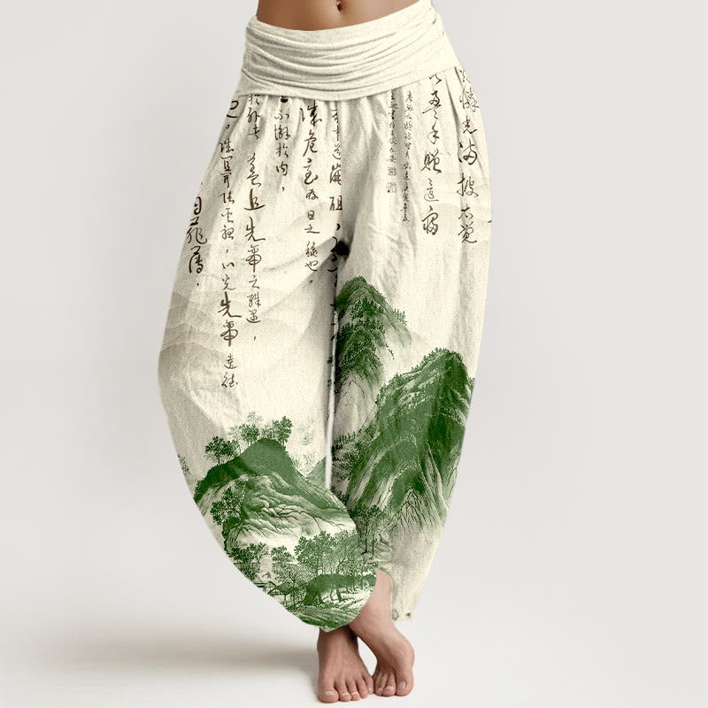 Tactile Cotton Ink-Wash Art Meditation Harem Pants