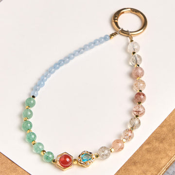 Blue Chalcedony & Super Seven Multi-Stone Beaded Keychain Phone Hanging Decoration