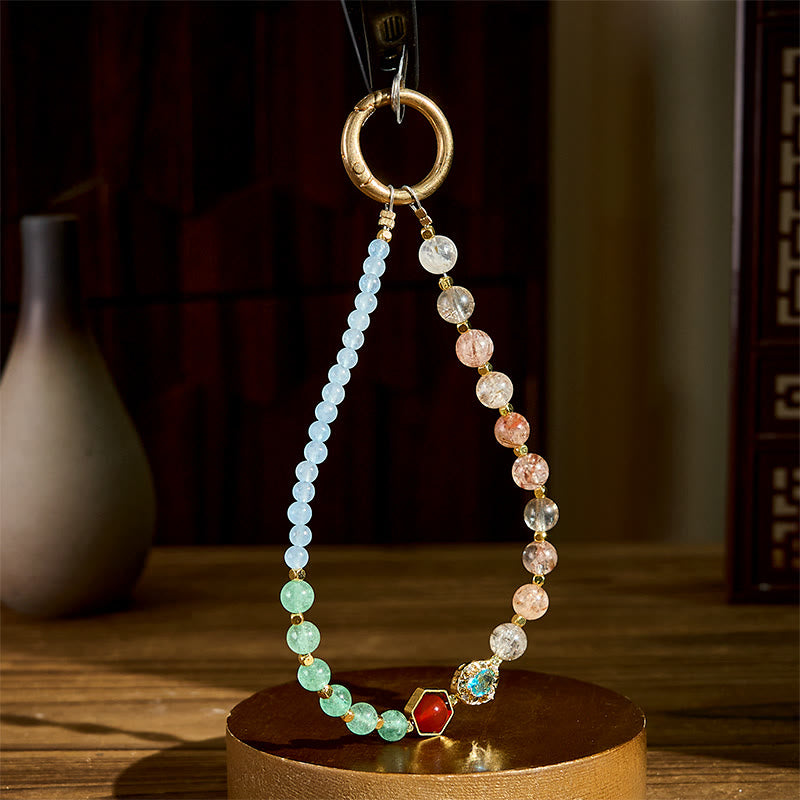 Blue Chalcedony & Super Seven Multi-Stone Beaded Keychain Phone Hanging Decoration