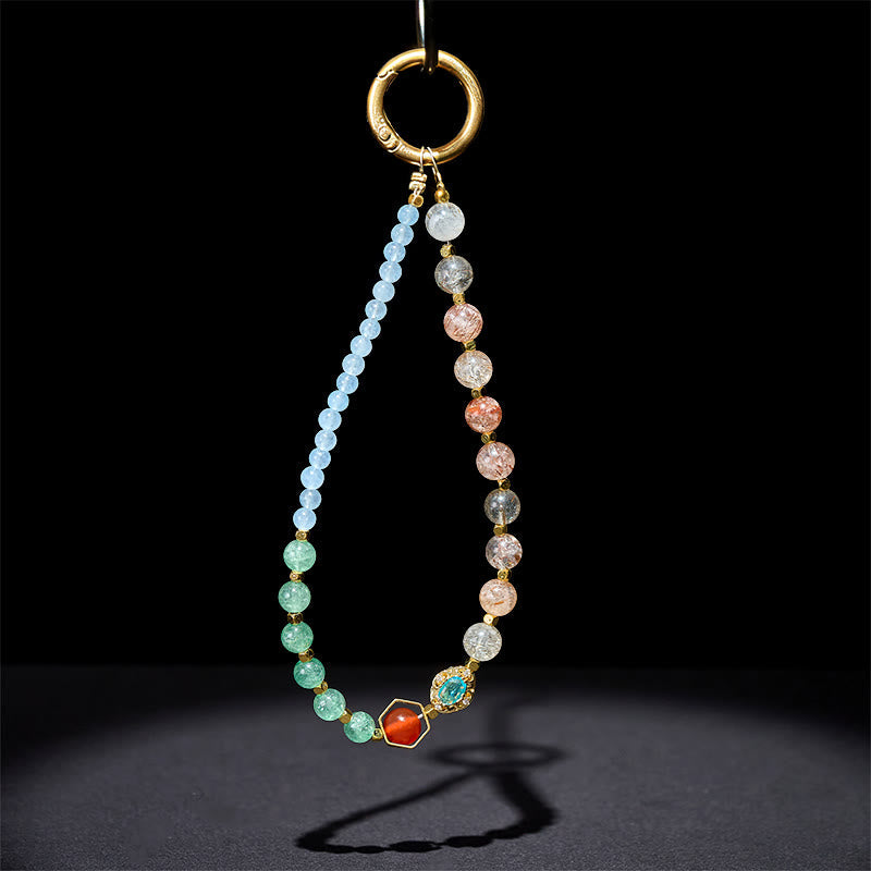 Blue Chalcedony & Super Seven Multi-Stone Beaded Keychain Phone Hanging Decoration