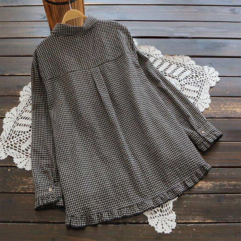 Breathable Cotton Plaid Long Sleeve Lapel Shirt for Mindful Daily Wear