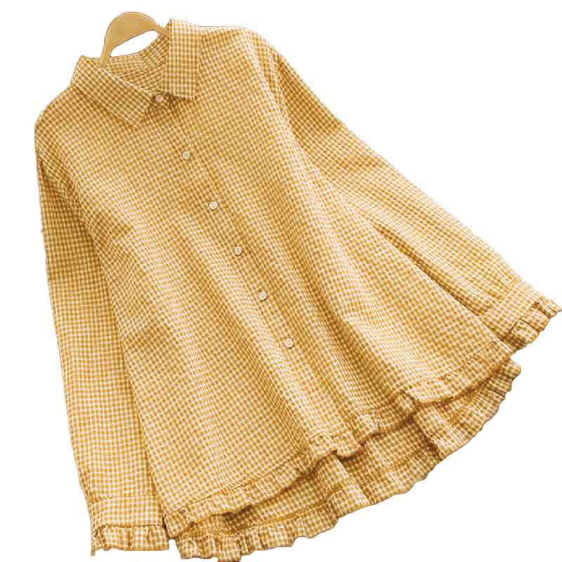 Breathable Cotton Plaid Long Sleeve Lapel Shirt for Mindful Daily Wear