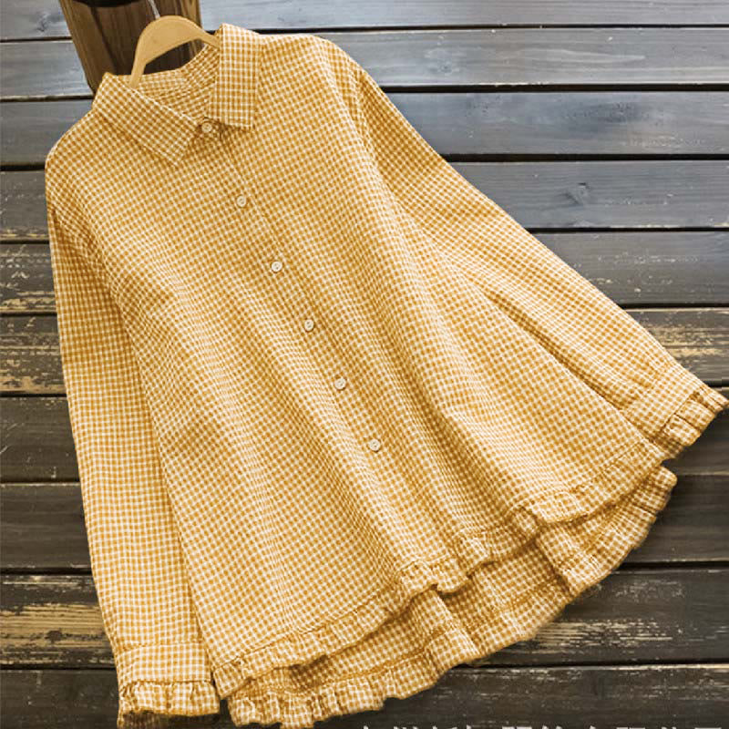 Breathable Cotton Plaid Long Sleeve Lapel Shirt for Mindful Daily Wear