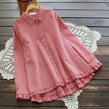 Breathable Cotton Plaid Long Sleeve Lapel Shirt for Mindful Daily Wear