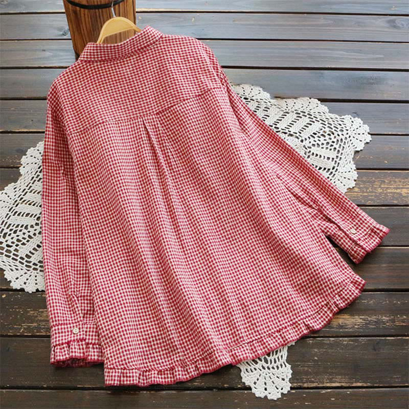 Breathable Cotton Plaid Long Sleeve Lapel Shirt for Mindful Daily Wear