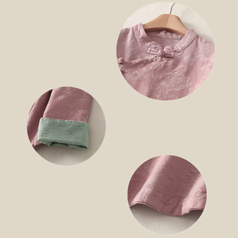 Cotton Linen Jacquard Diagonal Placket Meditation Shirt