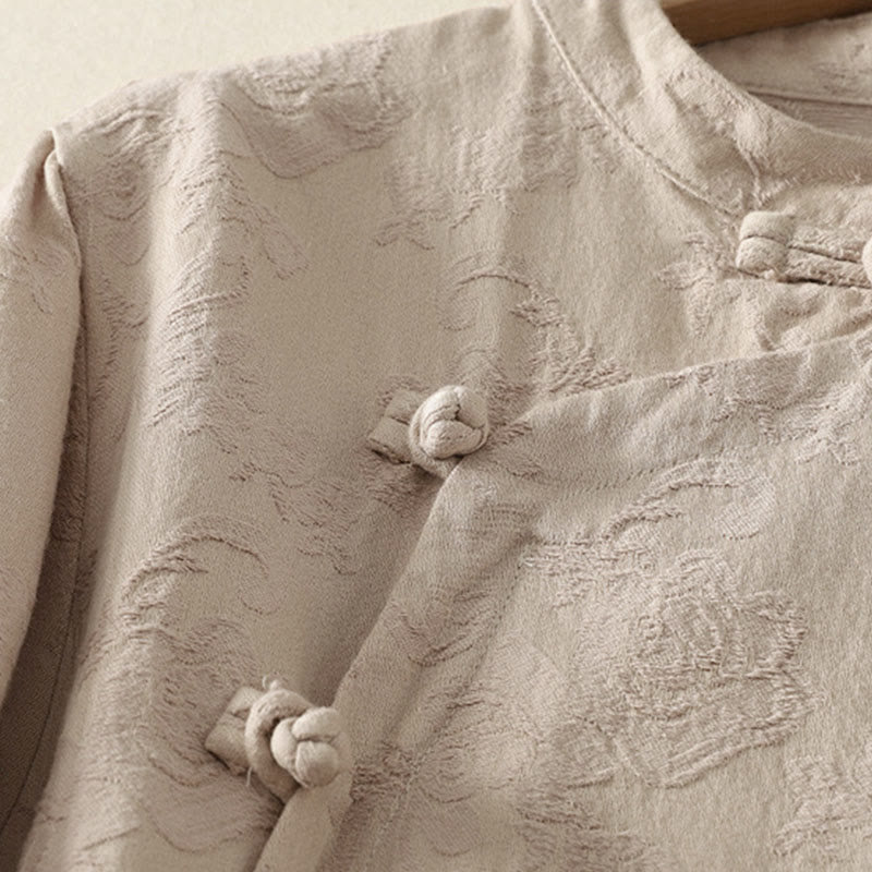 Cotton Linen Jacquard Diagonal Placket Meditation Shirt