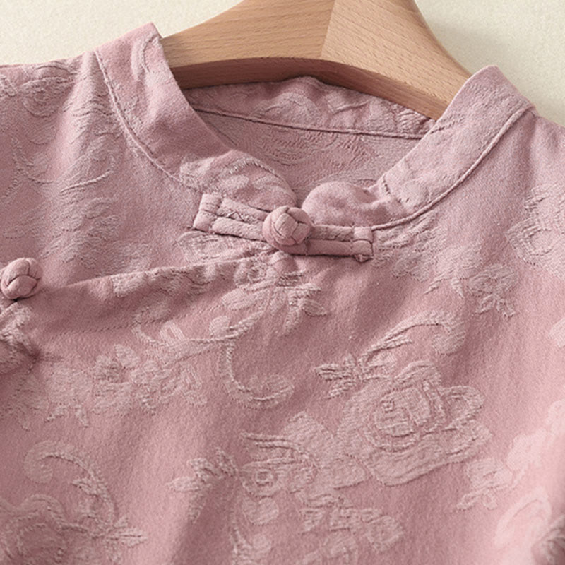 Cotton Linen Jacquard Diagonal Placket Meditation Shirt
