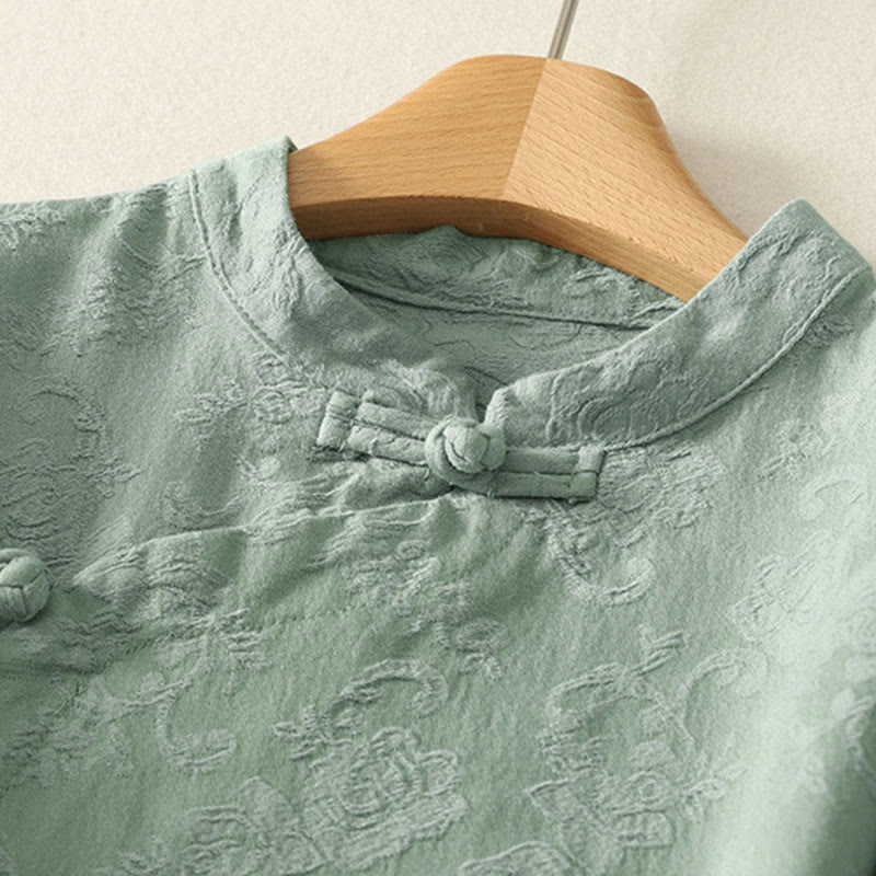 Cotton Linen Jacquard Diagonal Placket Meditation Shirt