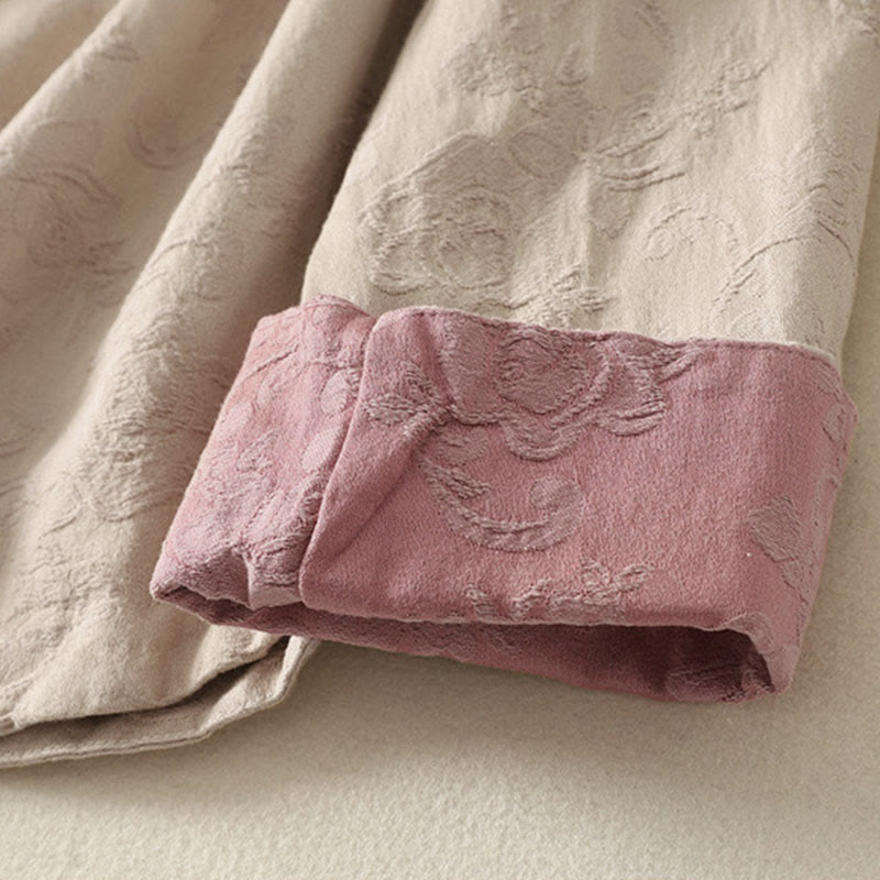 Cotton Linen Jacquard Diagonal Placket Meditation Shirt