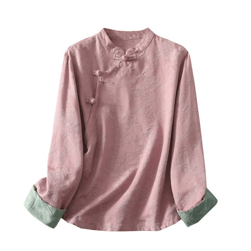 Cotton Linen Jacquard Diagonal Placket Meditation Shirt