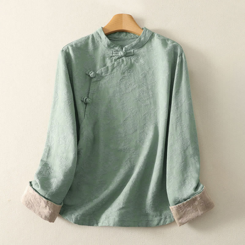 Cotton Linen Jacquard Diagonal Placket Meditation Shirt