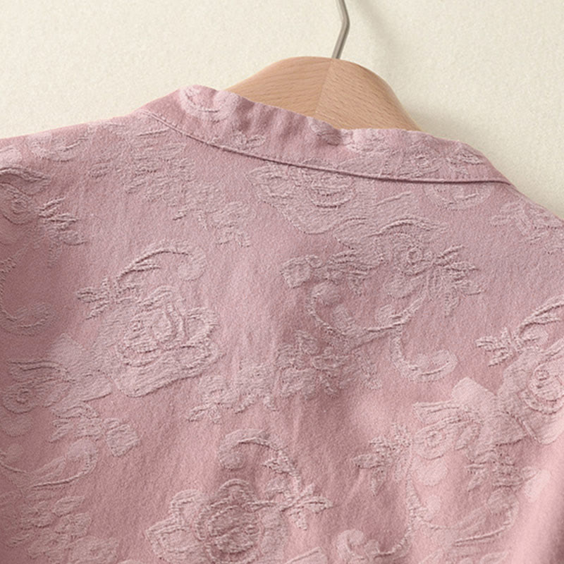 Cotton Linen Jacquard Diagonal Placket Meditation Shirt