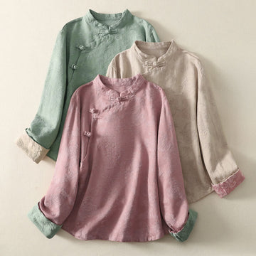 Cotton Linen Jacquard Diagonal Placket Meditation Shirt