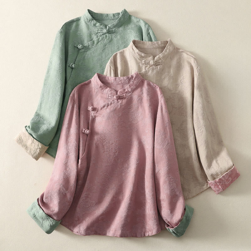 Cotton Linen Jacquard Diagonal Placket Meditation Shirt
