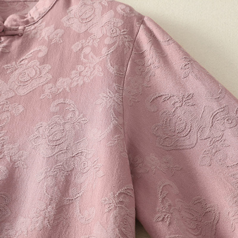 Cotton Linen Jacquard Diagonal Placket Meditation Shirt