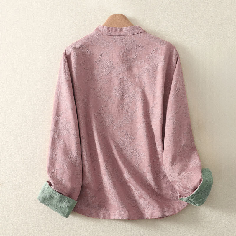 Cotton Linen Jacquard Diagonal Placket Meditation Shirt