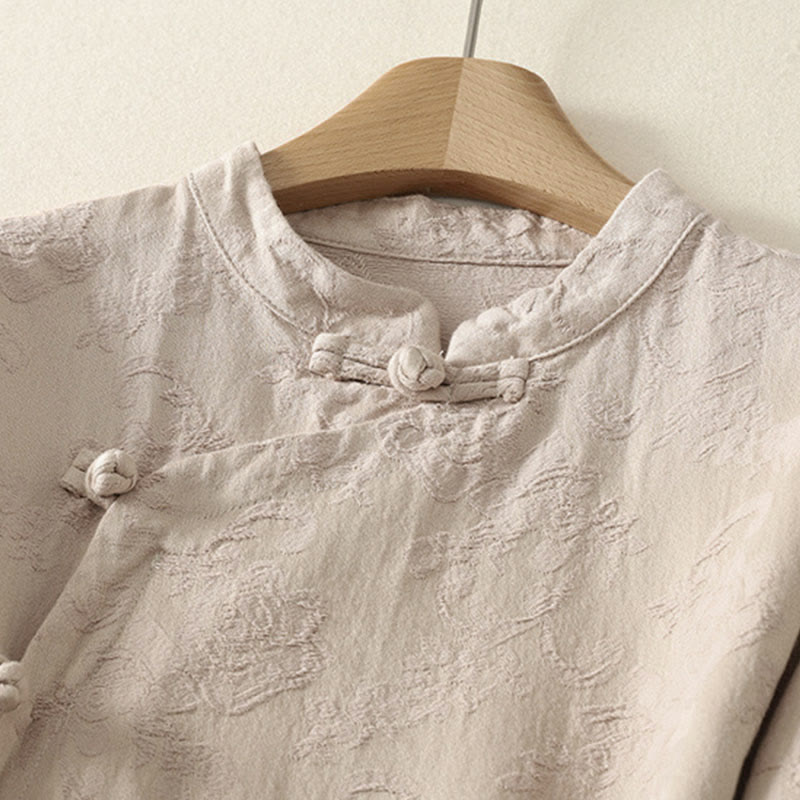 Cotton Linen Jacquard Diagonal Placket Meditation Shirt