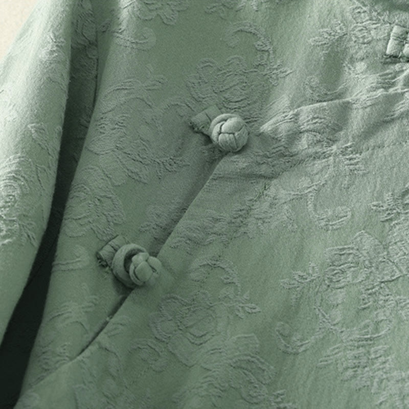 Cotton Linen Jacquard Diagonal Placket Meditation Shirt