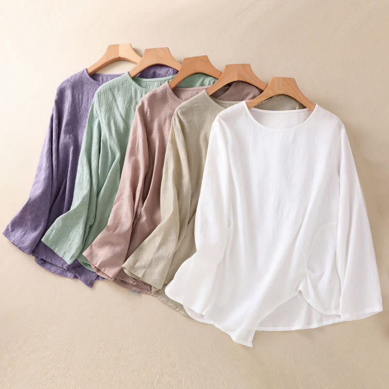 Breathable Cotton Crew Neck Slim Fit Long Sleeve Shirt