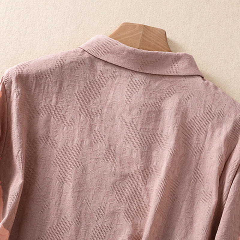 Embroidered Cotton Asymmetrical Frog-Button Long Sleeve Shirt