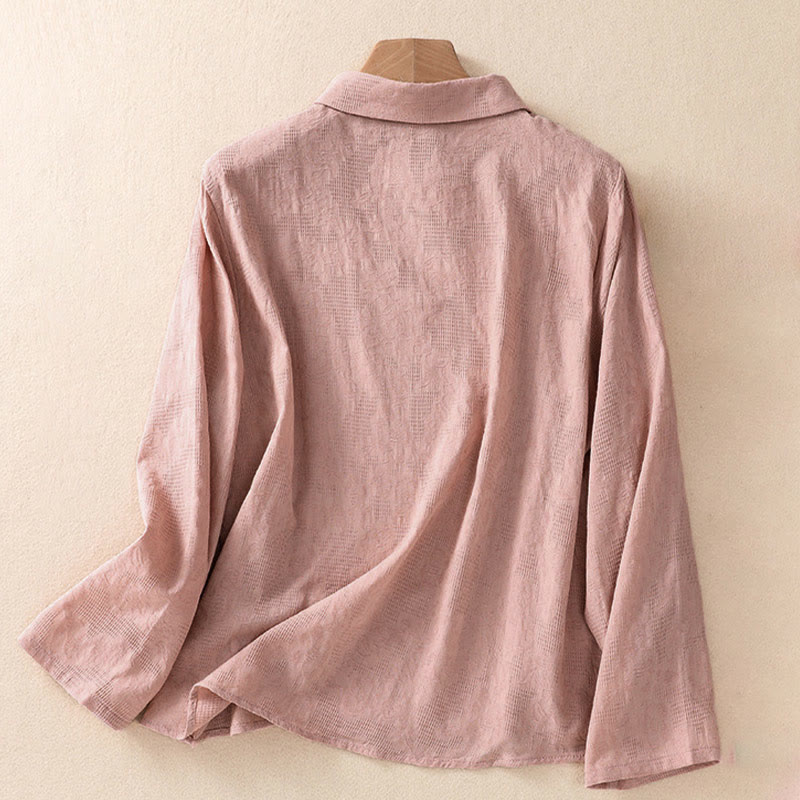 Embroidered Cotton Asymmetrical Frog-Button Long Sleeve Shirt
