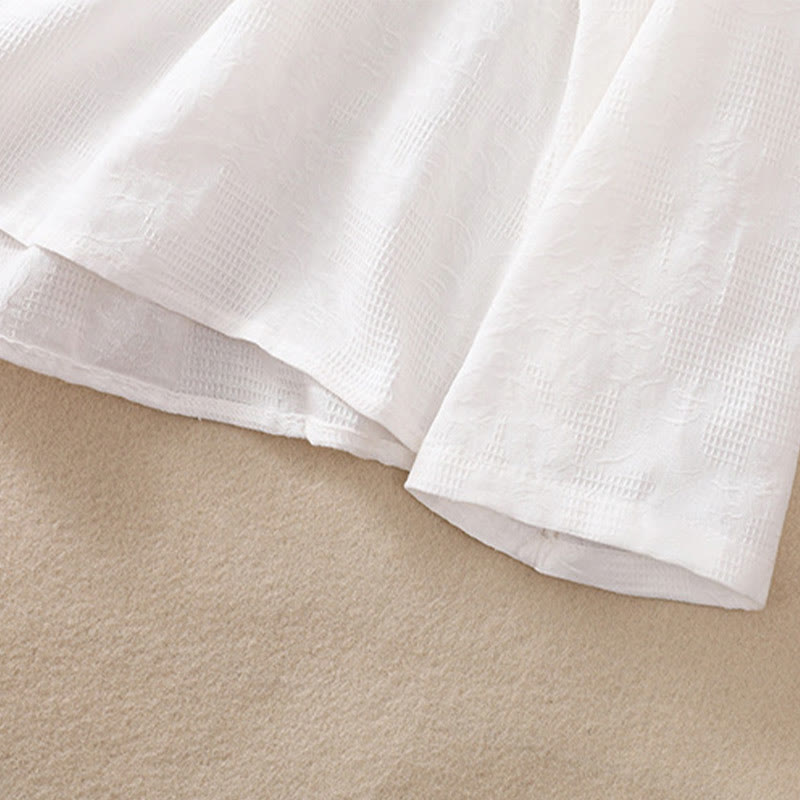 Embroidered Cotton Asymmetrical Frog-Button Long Sleeve Shirt