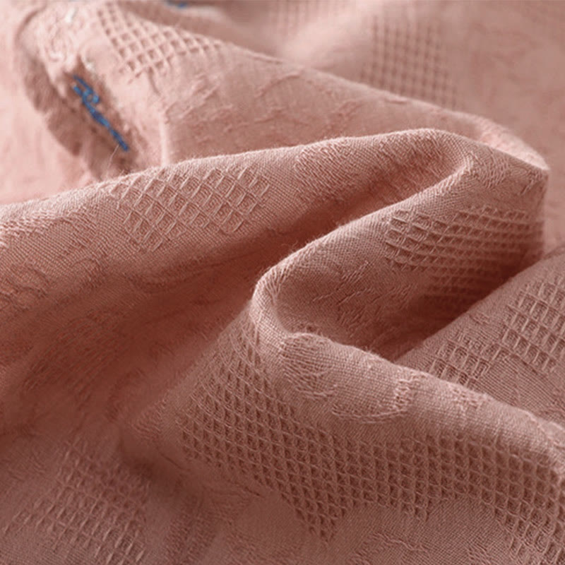 Embroidered Cotton Asymmetrical Frog-Button Long Sleeve Shirt