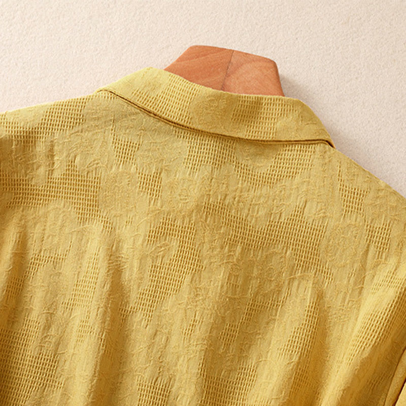 Embroidered Cotton Asymmetrical Frog-Button Long Sleeve Shirt