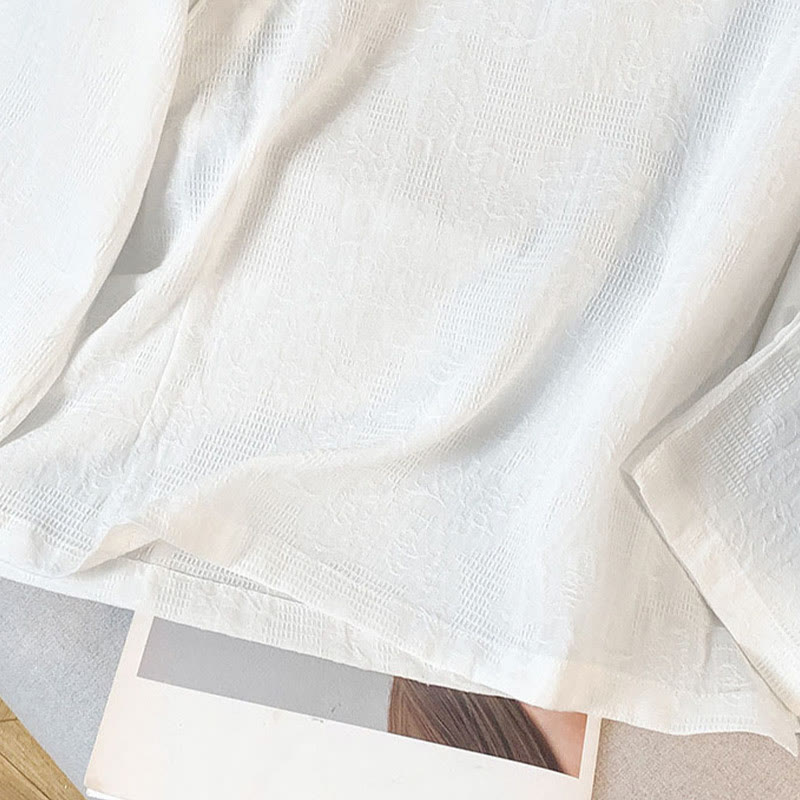 Commute Jacquard Chinese Frog-Button Mandarin Collar Long Sleeve Women's Cotton Shirt